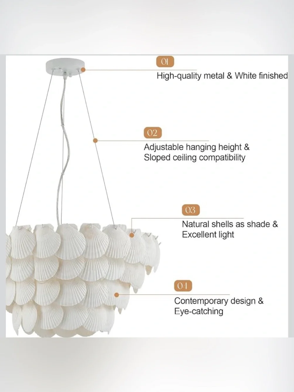 22.5” Natural Capiz Shell Chandelier 7-Light Coastal White Pendant Ceiling Light